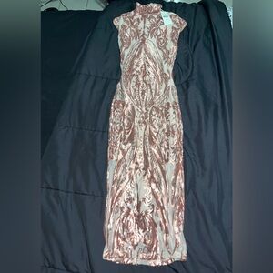 Rose Gold Sequin Mesh Dress